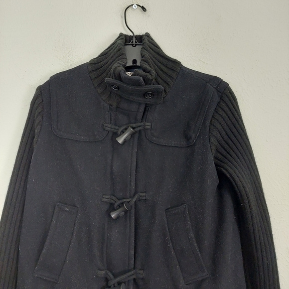 Gap Duffle Coat Jacket Military Size M Wool Blend Zip Toggle Button Heavy Black. - Picture 6 of 12